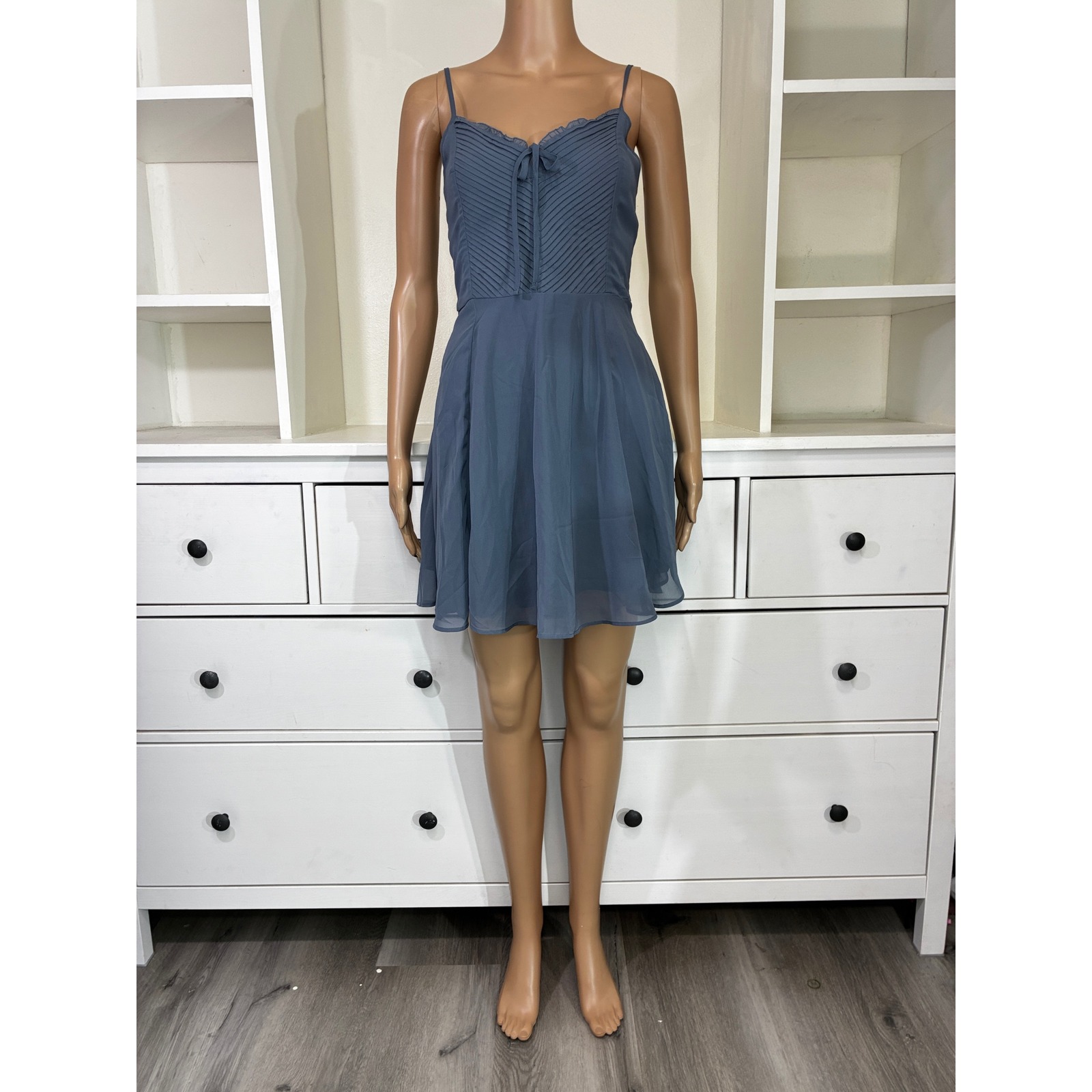 Abercrombie & Fitch Blue Pleated Chiffon Mini Dress Xs Smocked Back Strappy